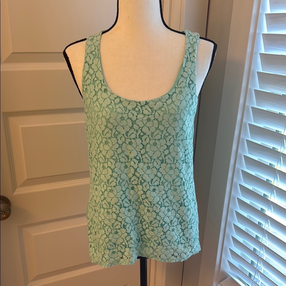 Olivia Moon| Mint Green Lace Lined Tank Top